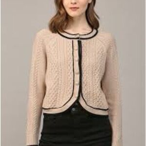 Fate Beige Cable Knit Cardigan with Black Trim